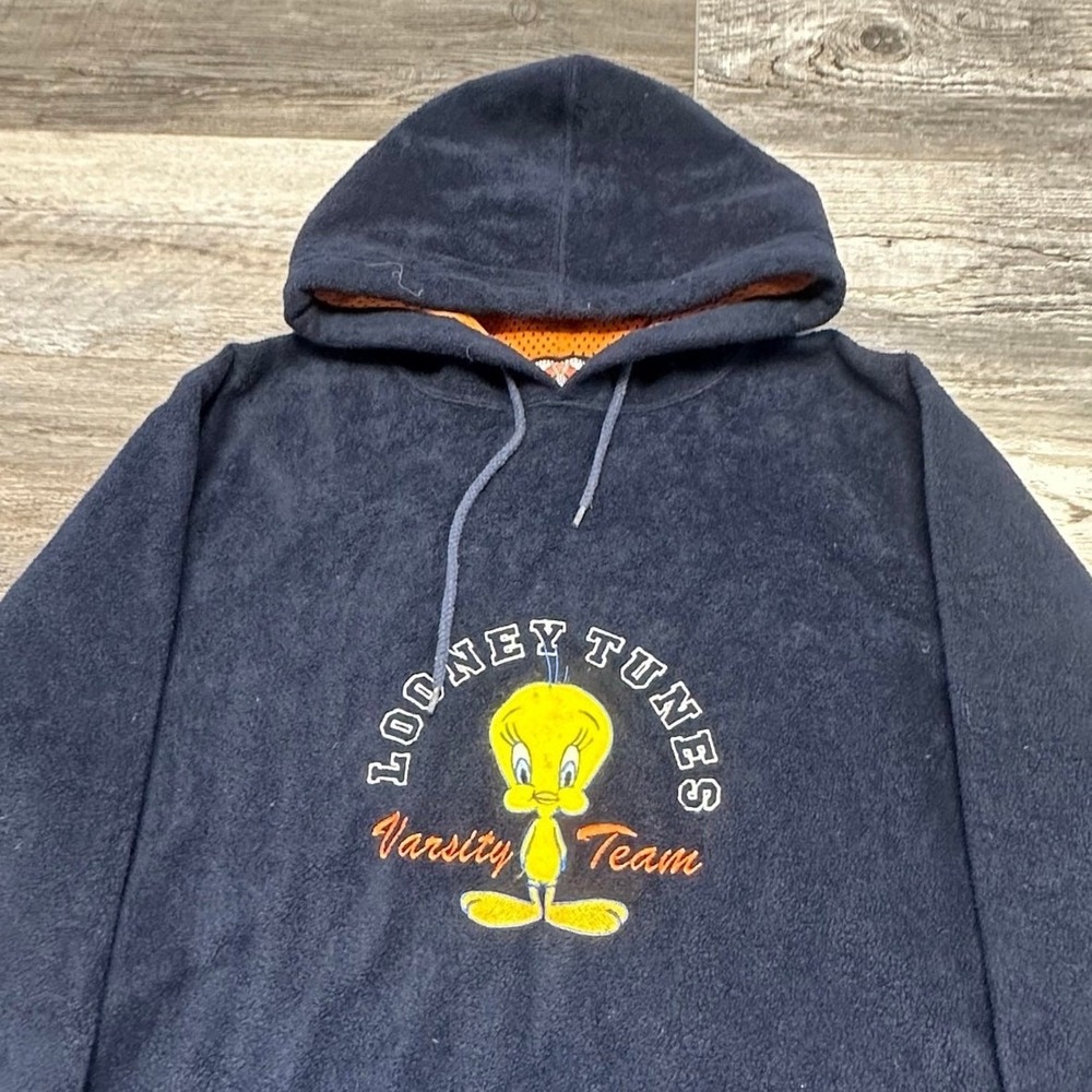 Vintage y2k 2001 Looney Tunes Blue Womens S Tweety Bird Fleece Athletic Hoodie